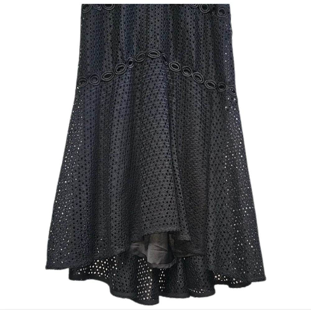 Bardot lace fluted strappy v-neck midi black dress size 4 - Picture 5 of 10